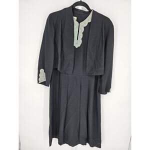 Vintage Lady Ashton Women's Embroidered Black 2 Part Midi Dress Size XL